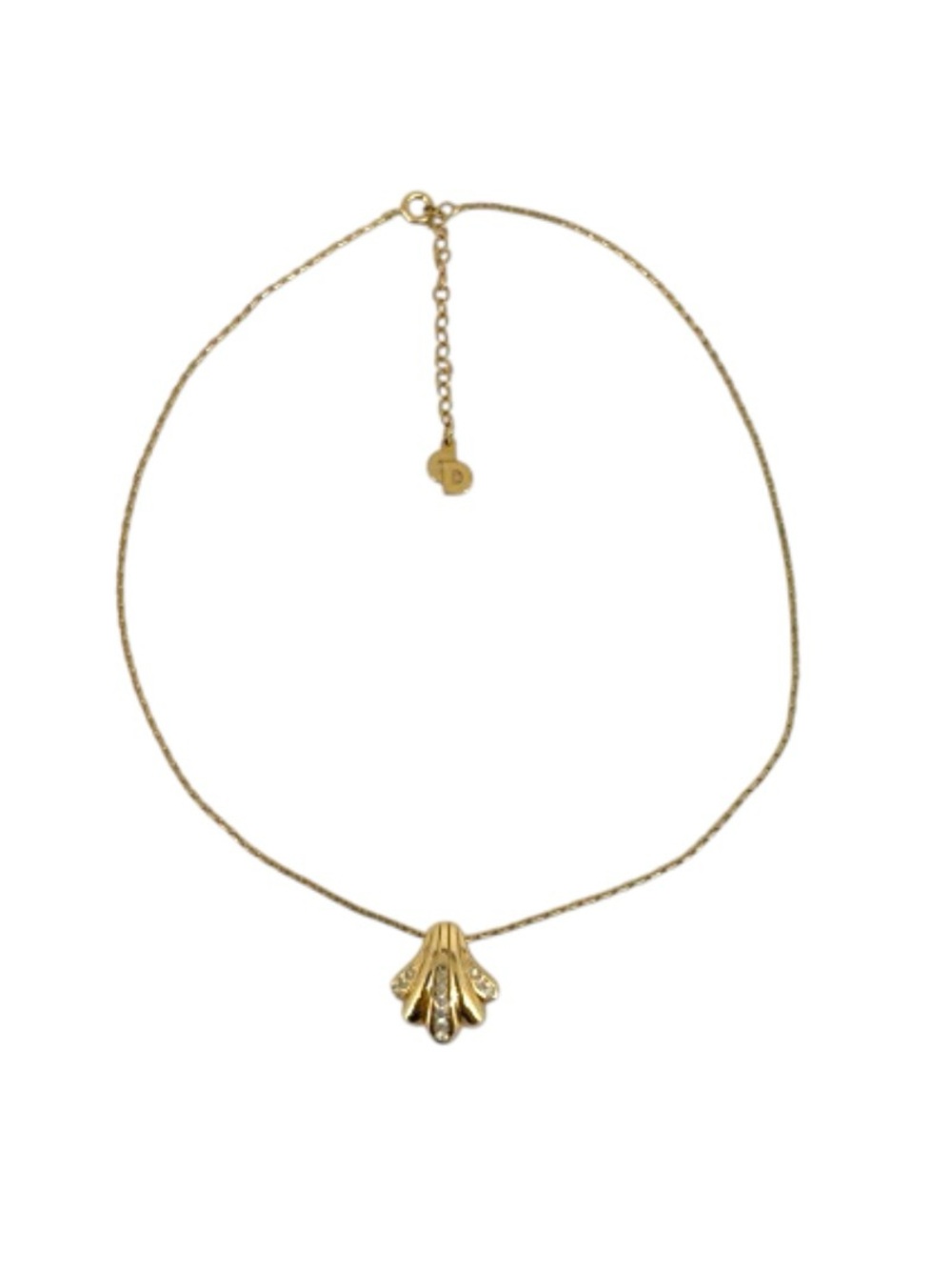 Christian Dior Rhinestone Shell Pendant Necklace | 16.5"